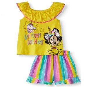 Minnie Mouse Graphic Top and Shorts,2pc Outfit Set